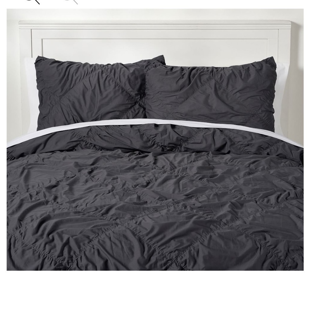 Pottery Barn Dorm Ruched Diamond Organic Duvet Cover Gray Twin Cotton
